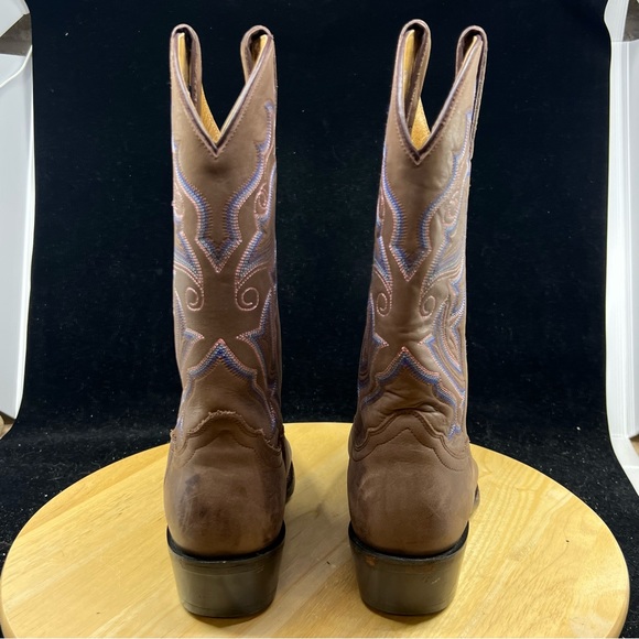 Nocona Brown/Pink/Blue Leather Western Cowgirl Boots Women's Size 7B - Picture 5 of 9